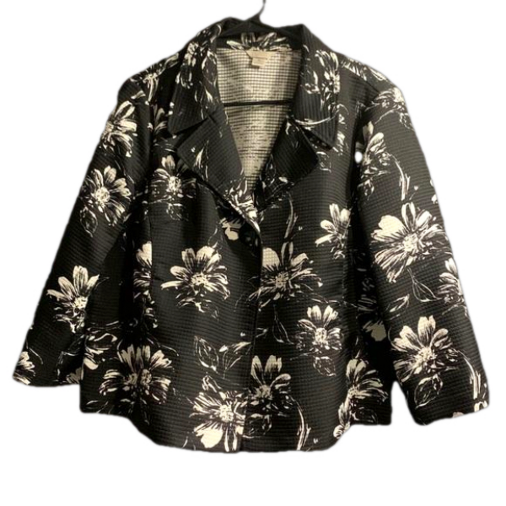 Christopher and Banks XL black with white floral print one button jacket